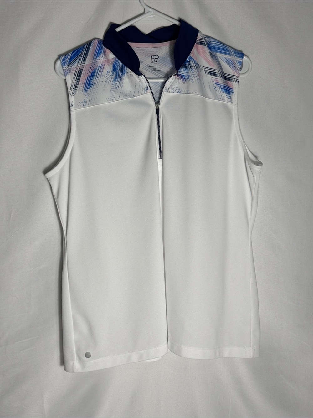 EP New York Women’s XL Sleeveless Golf Polo White/Blue/Pink Brushstroke 1/4 Zip